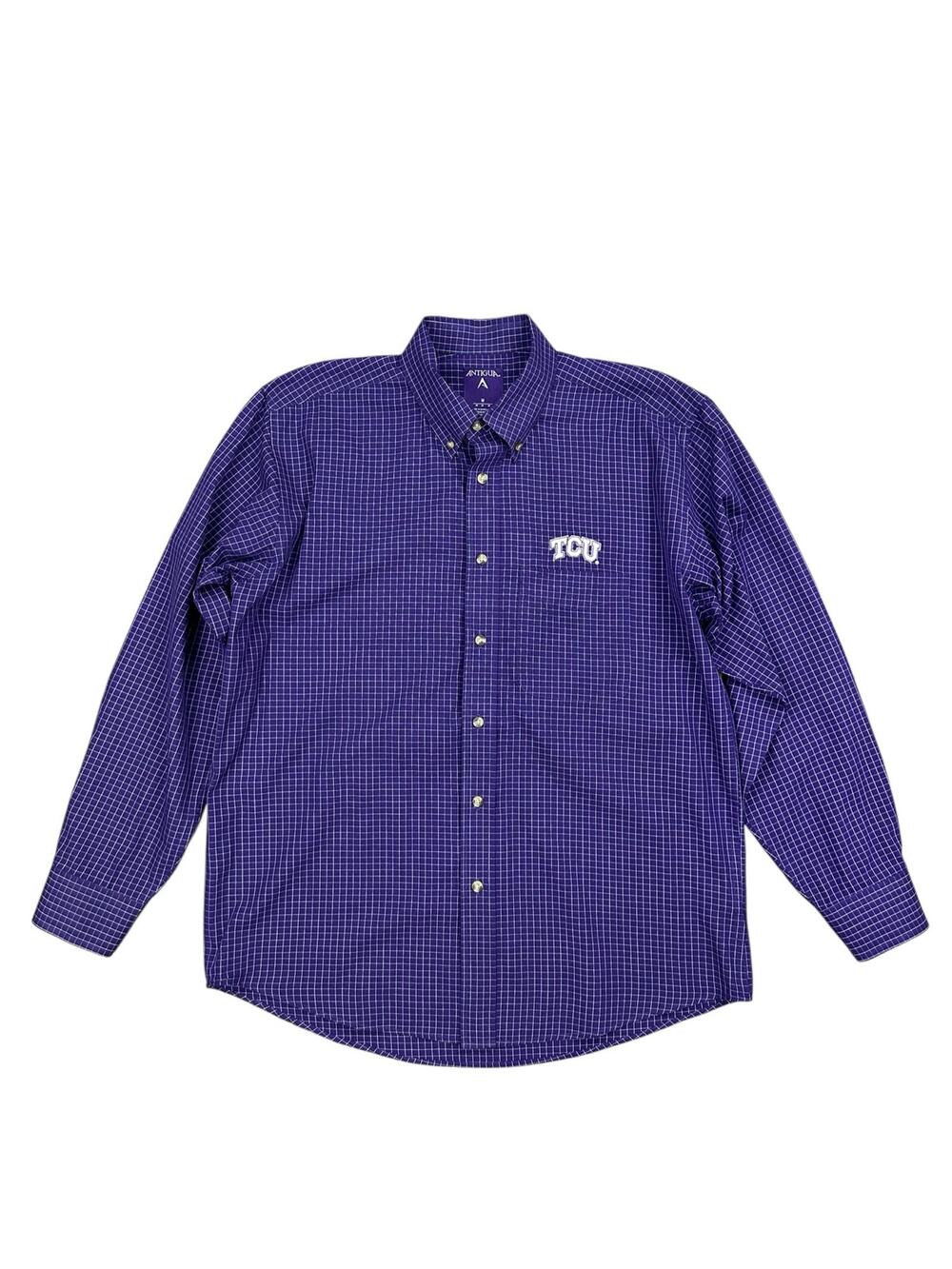 Antigua TCU Horned Frogs Esteem Long Sleeve Shirt Purple/White — Size Medium